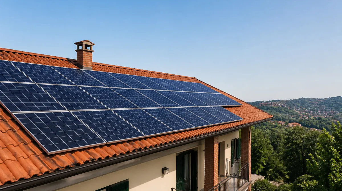 Pannelli solari installati sul tetto di una casa
